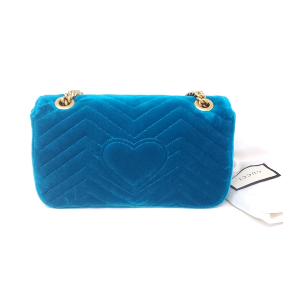 Gucci Small Marmont Velvet Chevron Teal Crossbody - Picture 4 of 12